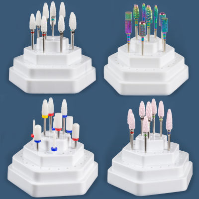 10pcs Ceramic Carbide Nail Drill Bits Set with Stand Holder Box Milling Cutter for Manicure Machine Removing Gel Bit