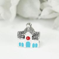 ลูกปัดเงินแท้ solid sterling 925 เคลือบสีEnamel สีฟ้า  รูปบ้าน สำหรับร้อยสร้อยข้อมือสไตล์แพนโดร่า : มณีธารา MT Jewelry (scm42-3)