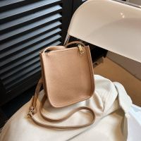 Fashion All-Match Soft Leather Shoulder Bag Korean Simple Mini Handbag Fashion All-Match Shoulder Messenger Small Bag Female Korean Version Vertical Mobile Phone Bag 【AUG】