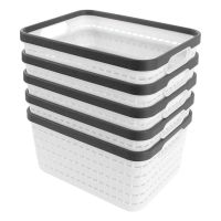 5Pcs Portable Plastic Weave Storage Baskets Desktop Kitchen Bedroom Bathroom Storage Boxes for Cabinet Office