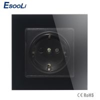 เต้าเสียบไฟไฟฟ้า110-250โวลต์แผงควบคุม Esooli AC 16A ร้อนผนัง EU สีคริสตัลสีดำเต้ารับมาตรฐานแก้วไฟฟ้า