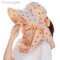 Rimiut Farm Working Outdoor Sunprotection Face Mask Sunhats For Women Fashion Flower Printed Summer Hat UV Protect Sun Hat