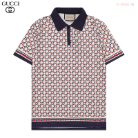 【high quality】  Gu Casual Polo Shirt Is Loose Fitting, with Red And Green g Prints, Summer Fashion, And Creative Style.