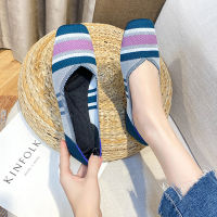 Womens Flat Shoes Breathable Ballet Shoes Shallow Knit Square Shoes Moccasin Mixed Color Soft Pregnant Shoes Zapatos De Mujer