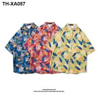 Korean version of the short-sleeved mens Kong style leaves vintage seaside vacation Hawaiian beach lovers flower