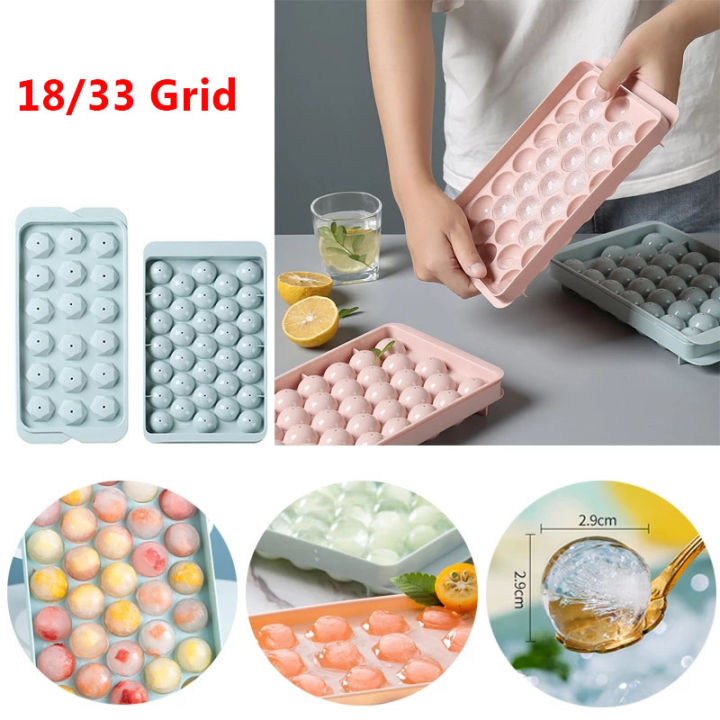 6/18/33 Grids Reusable Round Ice Cube Tray with Lid Mini Ice Ball