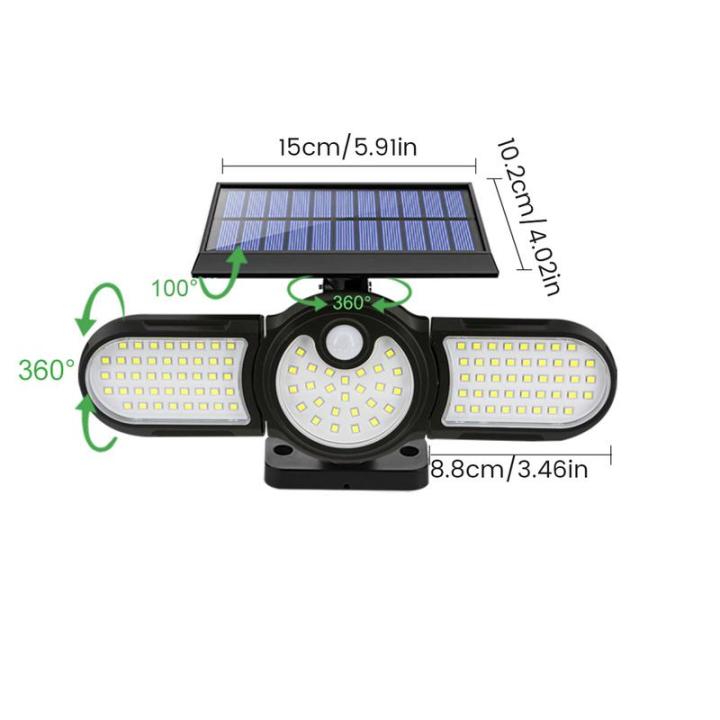 ไฟเครื่องตรวจจับความเคลื่อนไหวพลังงานแสงอาทิตย์ทรงซังข้าวโพด140โหมดให้แสงสว่าง3โหมดกันน้ำ-ip65สามหัว-ip65ไฟ-led-กันน้ำได้-ip65โคมไฟติดผนังพลังงานแสงอาทิตย์-lampu-banjir-led-สำหรับใช้งานกลางแจ้ง