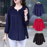 COD DSFERTRETRE Loose plus size chiffon blouse womens spring and autumn new nine-quarter sleeves cover belly foreign style cardigan women blouse