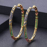 janekelly trendy Geometric bambo Hoop Earrings For Women Accessories Full Cubic Zirconia Earrings Jewelry pendientes mujer moda