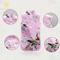 Girl children Chinese traditional sleeveless floral pea cheongsam dress