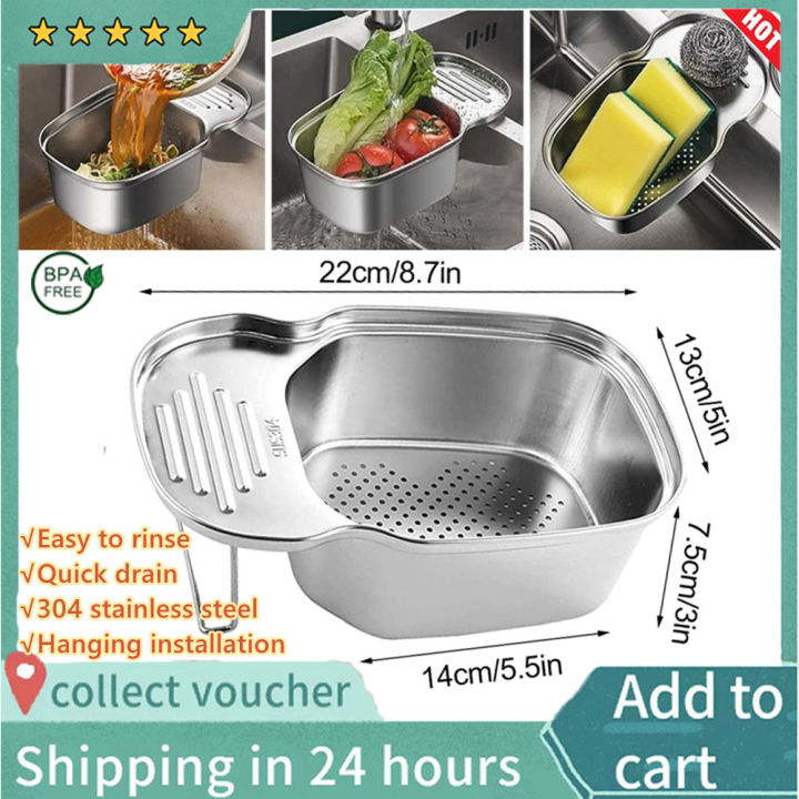 Kitchen Sink Strainer Basket, Multipurpose Corner Sink Strainer Food  Catcher Leftovers Garbage Storage, Stainless Steel Drain Basket