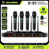 XDUOMIC X-01  ไมโครโฟนไร้สาย 4 แชนเนล ความถี่ลอยตัว UHF ช่องรายการปรับได้ 200 กลุ่ม ระยะรับสัญญาณ 150 เมตร ไมโครโฟนร้องเพลง การแสดง คาราโอเกะ