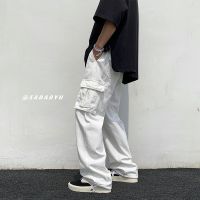 Color plain white overalls Men baggy cargo Pants casual Loose Wide leg long plus size