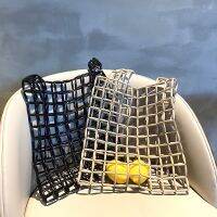 Retro Multi Color Handmade Beaded Bags Shopping Bags Long Acrylic Beads DIY Hollow Mesh Woven Handbag Shoulder Bag Wristlets