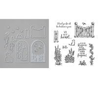 Garden Stamp Set and Coordinating Garden Gateway Dies ,Flower Sentiments Stamps For DIY Scrarpbooking Paper Card Craft Making