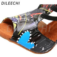 DILEECHI รองเท้าเต้นรำแบบละติน Multicolor แบบสีฟ้า PU พรรครองเท้าเต้นรำผู้หญิงรองเท้าเต้นรำบอลรูมปรับความกว้างส้นคิวบา9มิลลิเมตร