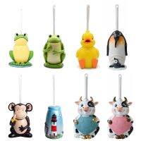 ☂ Creative Cartoon Sitting Frog Toilet Brush Holder Set Resin Base Home Hotel Bathroom Cleaning Tool Decoration Statue