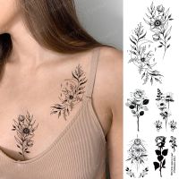 Waterproof Temporary Tattoo Sticker Black Line Simple Flower Rose Sexy Women Flash Tatoo Kid Wrist Ankle Body Art Fake Tatto Men