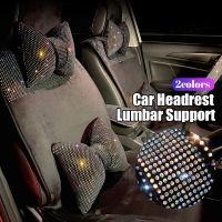 Universal Luxury Bling Rhinestone Diamond Bowknot Car Headrest Neck Pillows Seat Back Waist Support Cushion Auto Interior Women