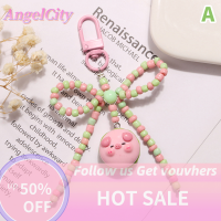 ?AngelCity พวงกุญแจลูกหมูสามมิติน่ารัก3D น่ารักน่ารักสายคล้องลูกปัดรูปหมูสำหรับกระเป๋าเด็กผู้หญิงพวงกุญแจโซ่จี้