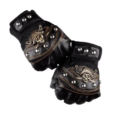 Punk Skulls Rivet PU Leather Gloves Men Women Fashion Hip Hop Anti-slip Half Finger Gloves Summer Cycling Motorcycle Accessories