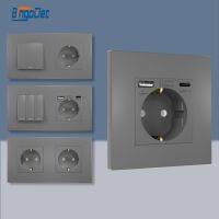 Bingoelec Light Switch with EU Wall Sockets Home Wall Switches 1/2/3Gang 1Way Plastic Frame Panel USB Charge Wall Sockets Electrical Circuitry  Parts