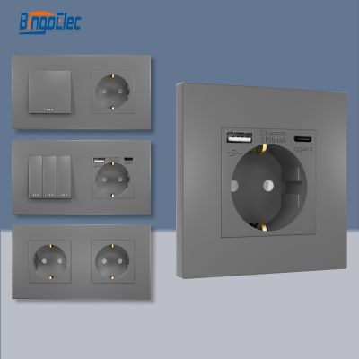 Bingoelec Light Switch with EU Wall Sockets Home Wall Switches 1/2/3Gang 1Way Plastic Frame Panel USB Charge Wall Sockets