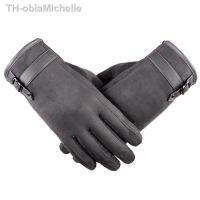 【hot】◄❁  Men Driving Mitten Cotton Suede Leather Buckle Inside Warm Non-slip Cycling I27