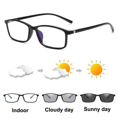 แฟชั่นป้องกัน Blue ray แว่นตา photochromic เปลี่ยนสีสี่เหลี่ยมผืนผ้าแว่นตากันแดดแว่นตา UV400