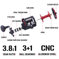 Souilang 3.8:1 DTR-3040 LeftRight Hand 3+1BB Saltwater Fishing Reels Trolling Drum Fishing Reel Saltwater Max Drag 28kg