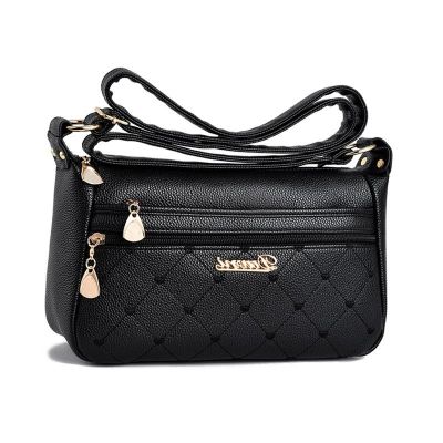Mom bag the new 2022 middle-aged women bag contracted fashion embroider line one shoulder inclined bag, large capacity of soft skin layers