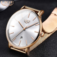 LIGE Simple Ultra-Thin Women Watches Stainless Steel Mesh Wristwatch Waterproof Ladies Watch Date Quartz Clock Relogio Feminino