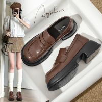 2023High quality new style Brown loafers womens 2023 new summer thick-soled French slip-on high-heeled autumn single shoes British small leather shoes