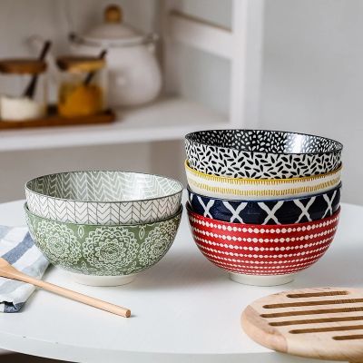 Japanese Low Glaze Ceramic Bowls Creative Rice Noodle Soup Porridge Tableware Home Nordic Restaurant 6pcs set per set