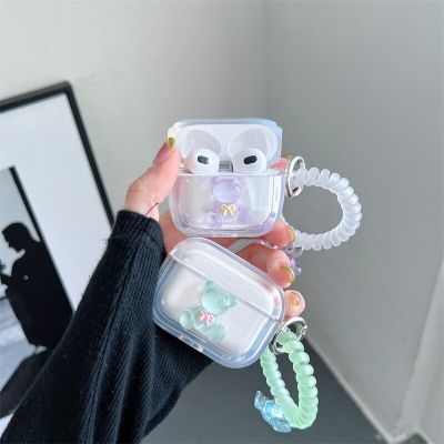INS Korea Cute 3D Candy Bear Transparent Earphone Case For Airpods 3 1 2 Pro Anti-lost Rope Bluetooth Headphone Soft Cover Box Headphones Accessories