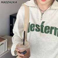 MAOZHUXIA เสื้อกันหนาวสำหรับผู้หญิง,เสื้อกันหนาวมีซิปเสื้อโปโลพิมพ์ลายทรงหลวม2023ฤดูใบไม้ผลิและฤดูใบไม้ร่วงเสื้อสวมศีรษะมีปก