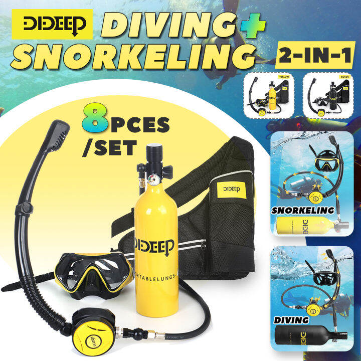 DIDEEP 1L Oxygen Cylinder 2 in 1 Equipment Snorkeling Diving Set ...