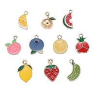 40Pcs 10 Style Fruit Theme Light Gold Plated Alloy Enamel Pendants Lemon &amp; Apple &amp; Orange &amp; Peach &amp; Blueberry &amp; Watermelon &amp; Pomegranate &amp; Strawberry &amp; Banana Shape Mixed Color 40pcs/box