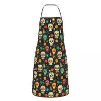 Custom Bib Mexican Flower Sugar Skull Apron for Men Women Adult Chef Kitchen Cooking Day Of The Dead Tablier Cuisine Gardening Aprons