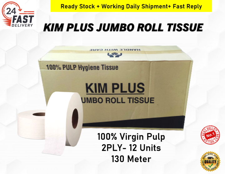 2 Ply 100 Kim Plus Virgin Pulp Jumbo Roll Tissue 12 Rolls Per Carton