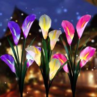 Solar Garden Stake Lights Outdoor Waterproof with 4 Calla Lily LED Flowers for Home Garden Patio Backyard Decoration