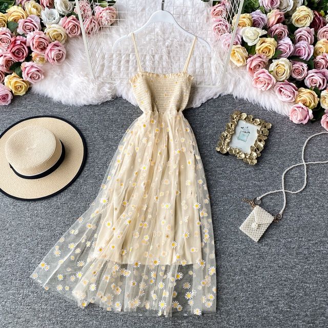women-daisy-print-dresses-summer-sexy-lace-mesh-dress-spaghetti-strap-ruched-floral-vestidos-korean-style-long-dress