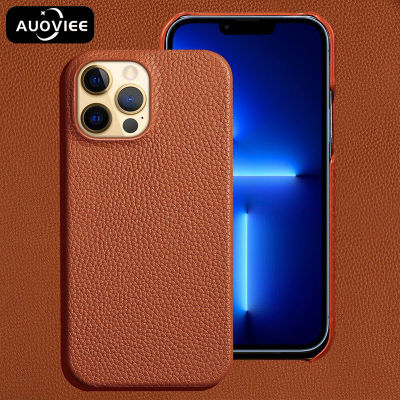 เคสศัพท์หนังวัวแท้ AUOVIEE สำหรับ 14 13 Pro Max 12 13 Mini 11 12 Pro Max X XR XS Max 7 8 Plus SE 2020ฝาหลัง823