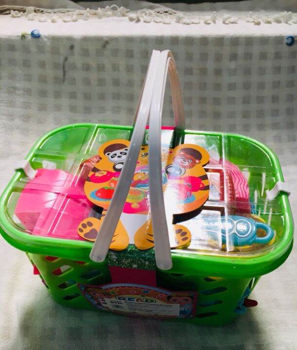 ของเล่นชุดตะกร้าครัว-พร้อมเค้ก-baby-toys-kitchen-basket-set-ตะกร้าสีเขียว