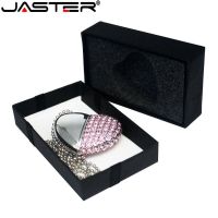 JASTER USB 2.0คริสตัลรูปหัวใจเพชรโลหะพร้อมกล่องของขวัญ USB แฟลชไดรฟ์ Pendrive 4GB 32GB 64ตัวจุความจำกิกะไบท์ไดรฟ์โลโก้ลูกค้า