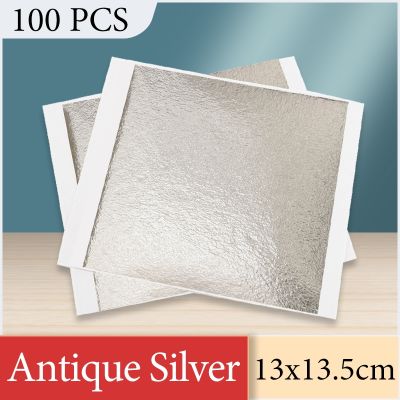 ❧ 13x13.5cm Antique Silver Foil Paper Gold Leaf Sheets in Art Crafts Furniture Nail Decoration Painting Gilding 100pcs Craft Paper