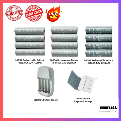 LADDA / STENKOL / TJUGO Rechargeable Battery AA AAA 1.2V 750 1900