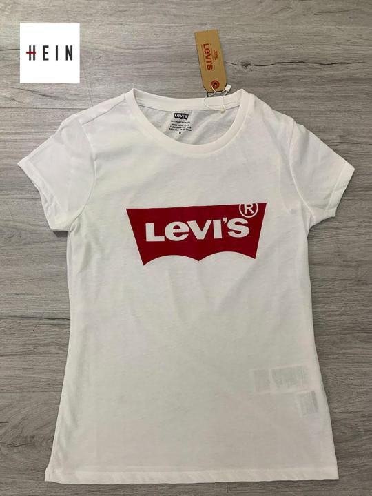Auth] Levis T-shirt White Red batwing logo - Women 