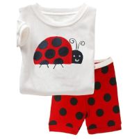 Ladybug Polka Dot Summer Girl Pajamas Childrens Clothing 100% Cotton Soft Girl Sleeping Suits t-shirt+pant Baby Home Clothes