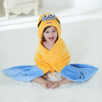 Hooded Baby Infant Girl Boy Flannel Bath Towel Wrap Bathrobe Cute Cartoon Blue Pajama Sleepwear